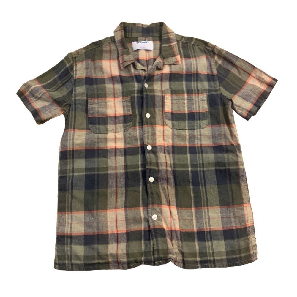 Old Navy | Plaid Short Sleeve Button Down Shirt Size Large (10-12) Army